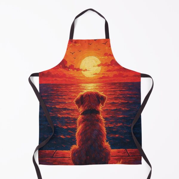 Item preview, Golden Sunset with Dog – Peaceful Ocean View Animal Painting designed and sold by Gold Turtle Lina.