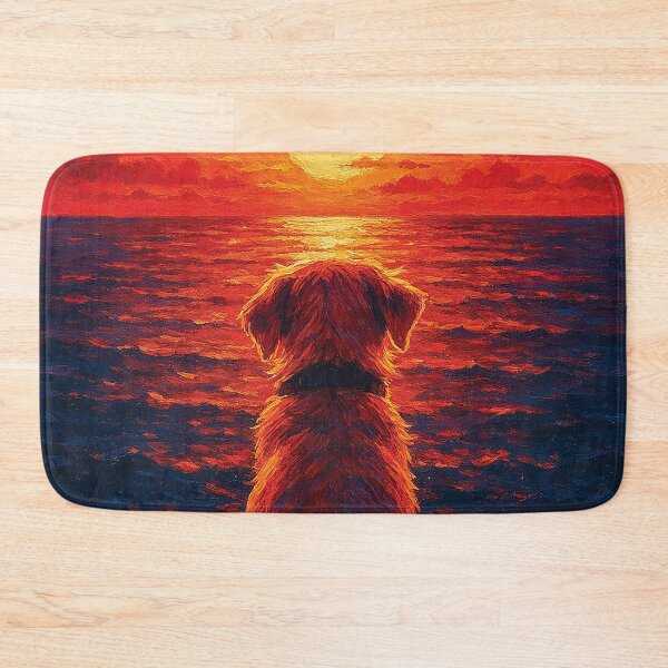 Item preview, Golden Sunset with Dog – Peaceful Ocean View Animal Painting designed and sold by Gold Turtle  Lina.