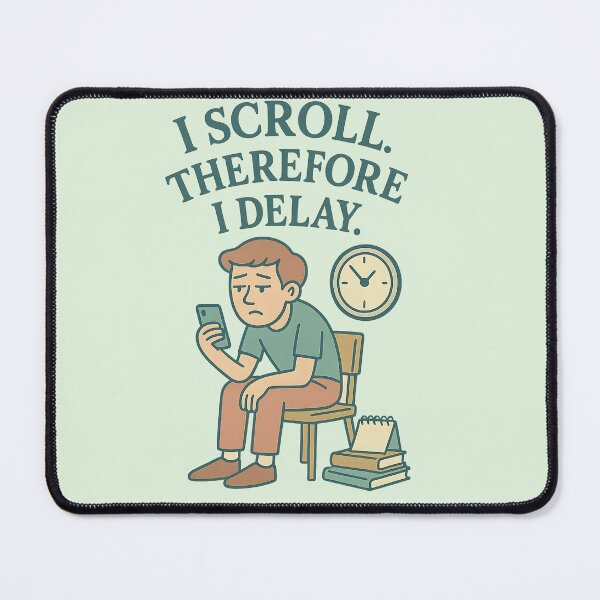 Item preview, I Scroll. Therefore I Delay – Funny Modern Procrastination Design designed and sold by ArcadiaSilence.