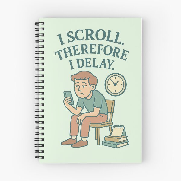Item preview, I Scroll. Therefore I Delay – Funny Modern Procrastination Design designed and sold by ArcadiaSilence.
