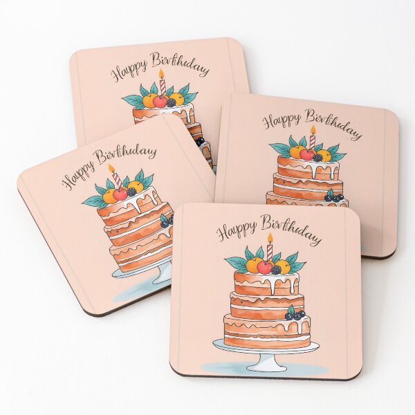 Item preview, Happy Birthday cake peach candle fruit icing illustration  designed and sold by cheekylorns.
