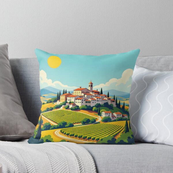 Item preview, Colorful Tuscan Hilltop Village – Minimalist Vintage Travel Style Illustration designed and sold by EmeraldeaArt.