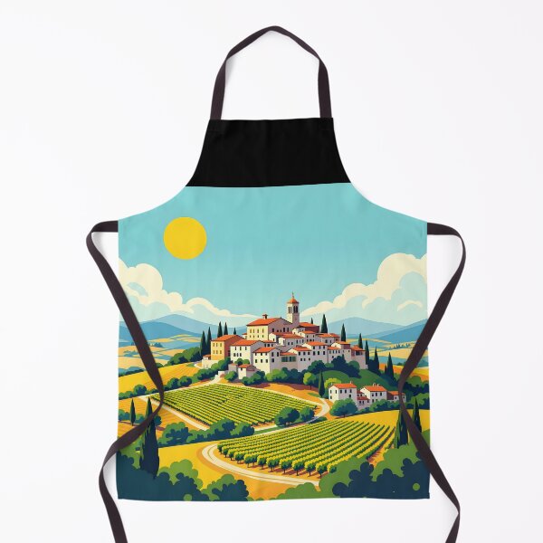 Item preview, Colorful Tuscan Hilltop Village – Minimalist Vintage Travel Style Illustration designed and sold by EmeraldeaArt.
