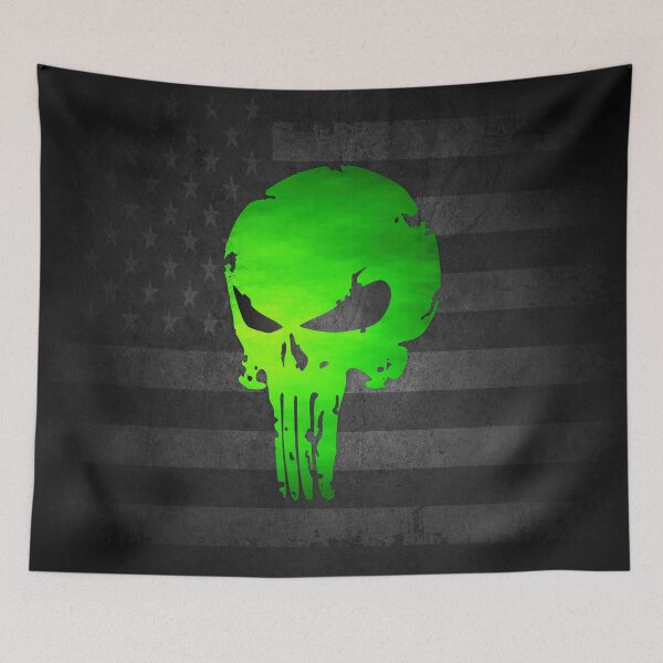 Item preview, Neon Green Skull on Blackout American Flag – Grunge Tactical Art designed and sold by artistwill.
