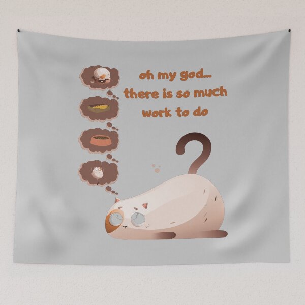 Item preview, Lazy Cat Overwhelmed by Work – Funny Procrastination Art designed and sold by SmyrnaArtGalery.