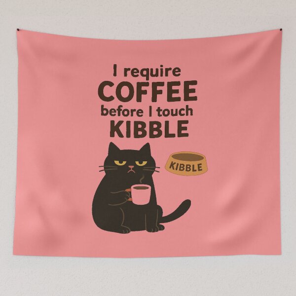 Item preview, Coffee First – Funny Black Cat & Kibble Quote designed and sold by SmyrnaArtGalery.
