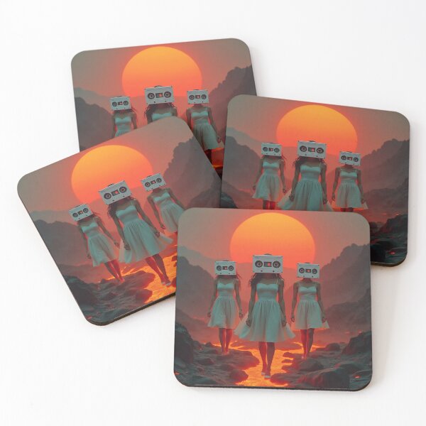 Item preview, Robot Cassette Girls at Sunset | Retro Surreal Vaporwave designed and sold by WHITE FLAME PRINTS.