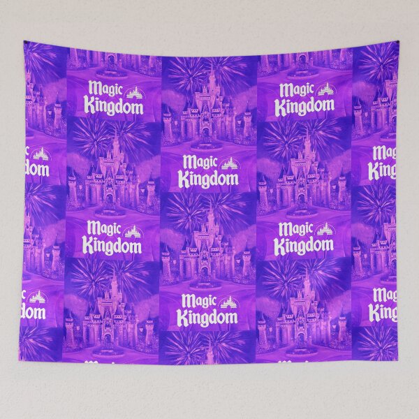 Item preview, Purple High Contrast Magic Kingdom w/ Text – Fireworks Oil Painting designed and sold by larrypnts.