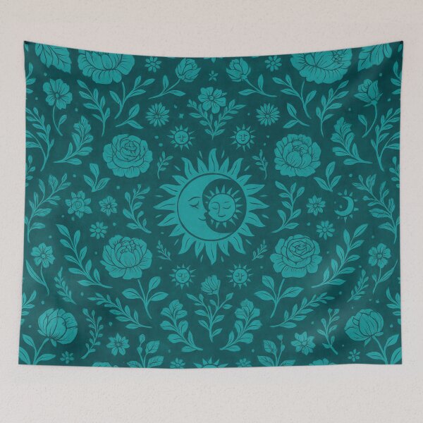Item preview, Teal flora sun and Moon designed and sold by scicilysimonee.
