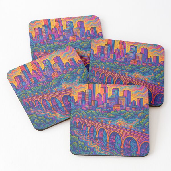 Item preview, Colorful Psychedelic Minneapolis Art | Trippy Skyline | Vibrant Minnesota Wall Decor | Surreal Cityscape Illustration designed and sold by PaintedPixels01.