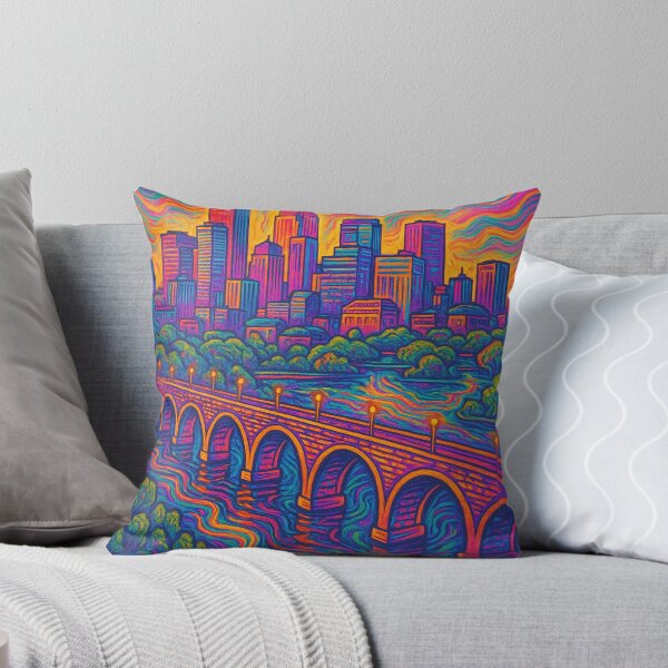 Item preview, Colorful Psychedelic Minneapolis Art | Trippy Skyline | Vibrant Minnesota Wall Decor | Surreal Cityscape Illustration designed and sold by PaintedPixels01.