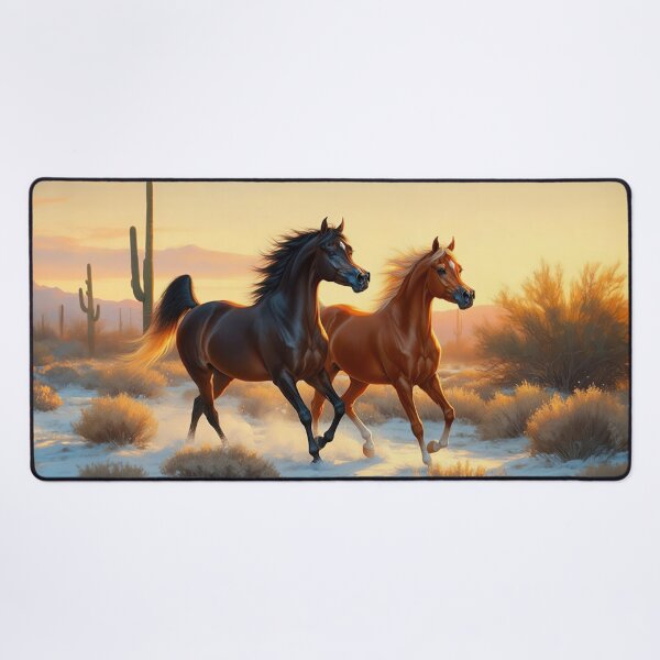 Item preview, Bay and Chestnut Arabians Running in the Desert in Winter designed and sold by csforest.