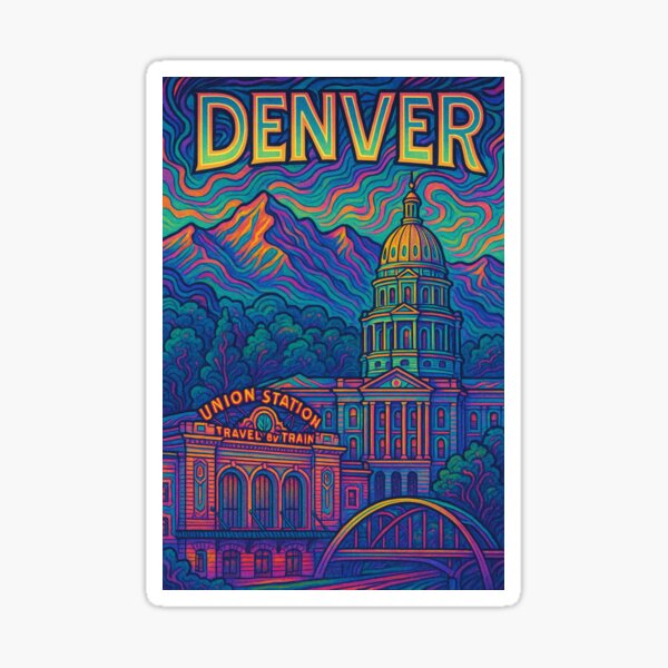 Item preview, Psychedelic Denver Skyline | Trippy Cityscape Wall Art | Vibrant Urban Poster | Retro Groovy Denver Artwork | Neon Surreal Colorado Vibes designed and sold by PaintedPixels01.