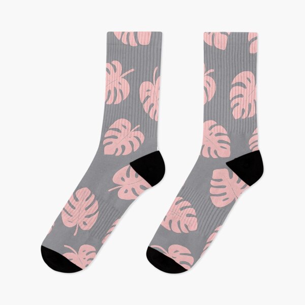 Item preview, Pink Monstera Leaves on Grey Background designed and sold by SassyArtistry.