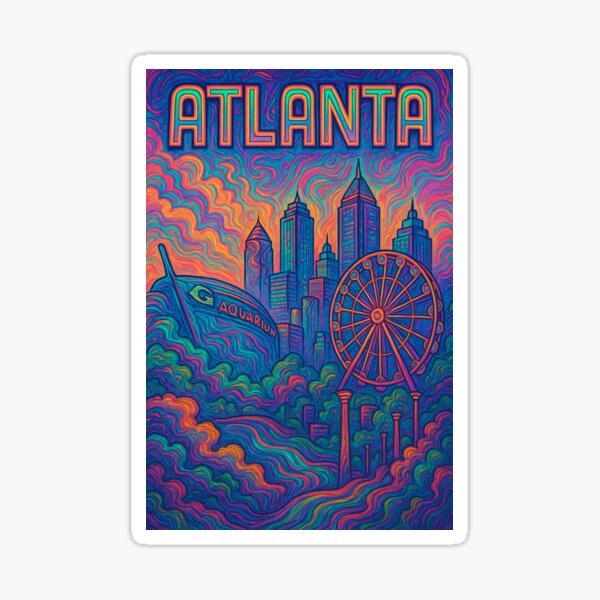 Item preview, Vibrant Psychedelic Atlanta Cityscape Poster | Retro Urban Art | Trippy Atlanta Wall Decor | Colorful Atlanta Skyline Print | Modern Psychedelic Vibes designed and sold by PaintedPixels01.