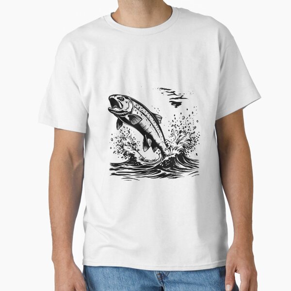 Item preview, Jumping Trout Illustration – Bold Black and White Fishing Art designed and sold by inkoutninja.