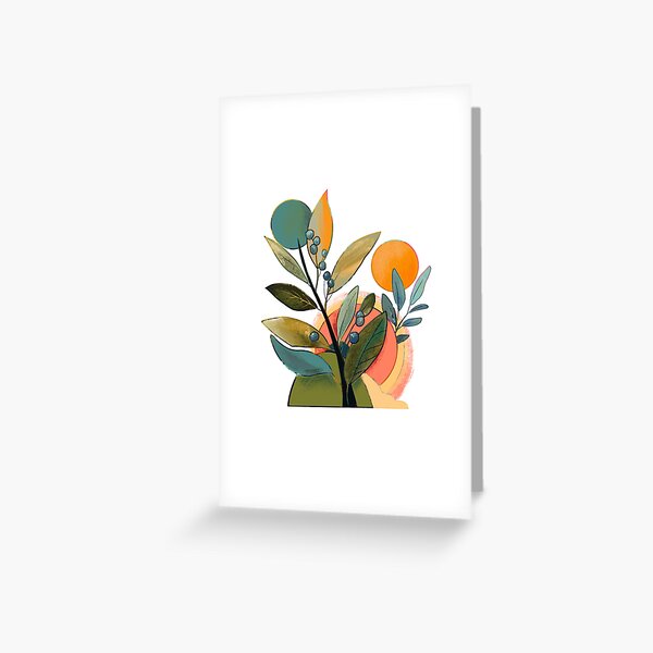 Abstract Botanical Leaf & Berry Aart Greeting Card