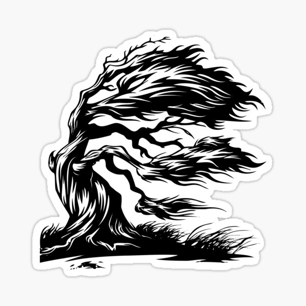 Item preview, Twisted Windblown Tree – Black and White Gothic Nature Art designed and sold by inkoutninja.