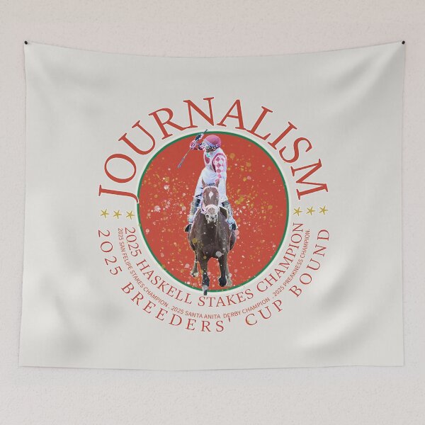 Item preview, Journalism wins the Haskell Stakes horse racing design designed and sold by Ginny Luttrell.