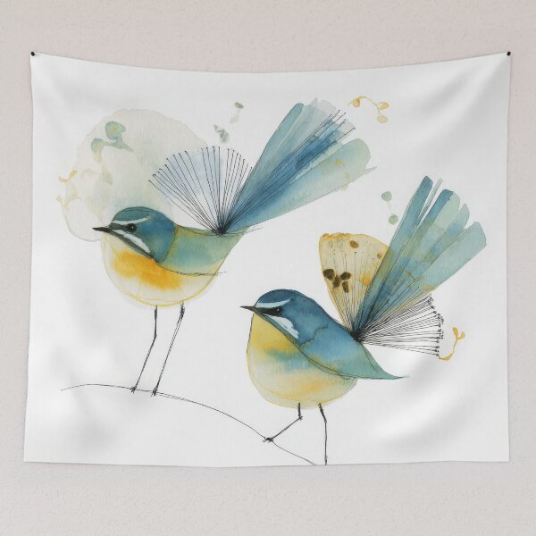 Item preview, Elegant Pen and Ink Illustration of Two New Zealand Fantail Birds with Watercolor Detail designed and sold by dawnleblanc55.