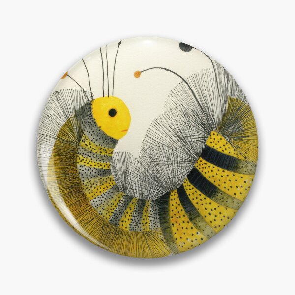 Item preview, Quirky Pen and Ink Illustration of a Yellow and Black Wooly Caterpillar with Abstract Modern Design designed and sold by dawnleblanc55.
