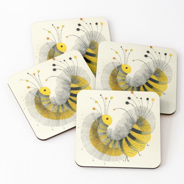 Item preview, Quirky Pen and Ink Illustration of a Yellow and Black Wooly Caterpillar with Abstract Modern Design designed and sold by dawnleblanc55.
