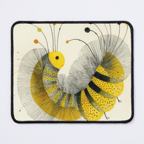 Item preview, Quirky Pen and Ink Illustration of a Yellow and Black Wooly Caterpillar with Abstract Modern Design designed and sold by dawnleblanc55.