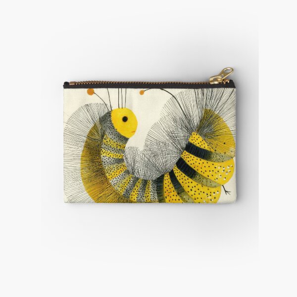Item preview, Quirky Pen and Ink Illustration of a Yellow and Black Wooly Caterpillar with Abstract Modern Design designed and sold by dawnleblanc55.