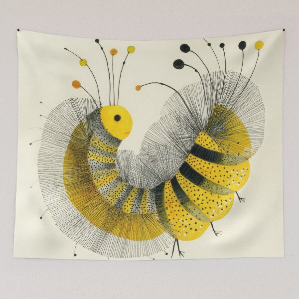 Item preview, Quirky Pen and Ink Illustration of a Yellow and Black Wooly Caterpillar with Abstract Modern Design designed and sold by dawnleblanc55.