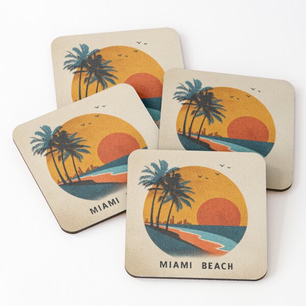 Item preview, Vintage Miami Beach Sunset Wall Art with Palm Trees and Skyline Silhouette designed and sold by myfavoritesm4.
