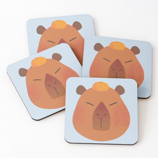 Item preview, Cute Fluffy Brown Capybara with a Mandarin on Its Head designed and sold by Yulia Saraswati.