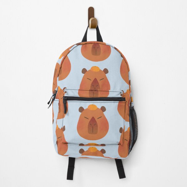 Item preview, Cute Fluffy Brown Capybara with a Mandarin on Its Head designed and sold by Yulia Saraswati.