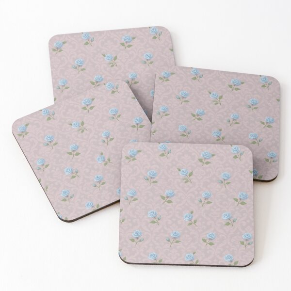 Item preview, Vintage Blue Roses on Pink Damask Background designed and sold by SassyArtistry.