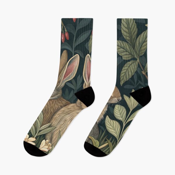Item preview, Three Woodland Rabbits in a William Morris Inspired Forest designed and sold by amanmana.