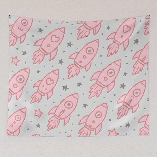 Item preview, Cute Pink Rocket Seamless Space Pattern designed and sold by SassyArtistry.
