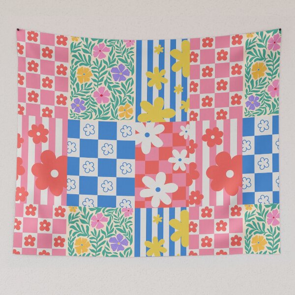 Item preview, Retro Floral Checkerboard Pattern – Colorful Vintage Flower Design designed and sold by lunacustomsph.