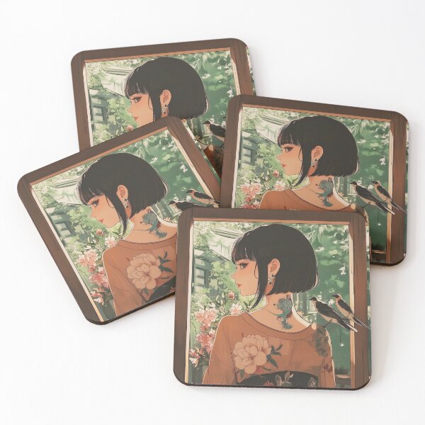 Item preview, Geisha with Flowers and Birds in Tranquil Garden – Minimalist Anime Style designed and sold by mi33x.
