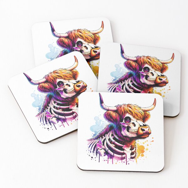 Item preview, Watercolor Skeleton Scottish Highland Cow  designed and sold by TheAnimalZ00.
