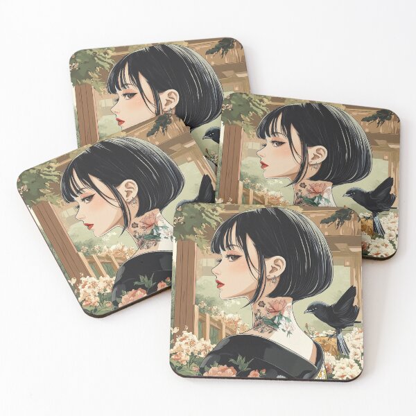 Item preview, Geisha with Flowers and Birds in Tranquil Garden – Minimalist Anime Style designed and sold by mi33x.