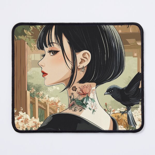 Item preview, Geisha with Flowers and Birds in Tranquil Garden – Minimalist Anime Style designed and sold by mi33x.