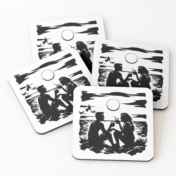 Item preview, Romantic Beach Sunset – Black and White Couple Silhouette Art designed and sold by inkoutninja.