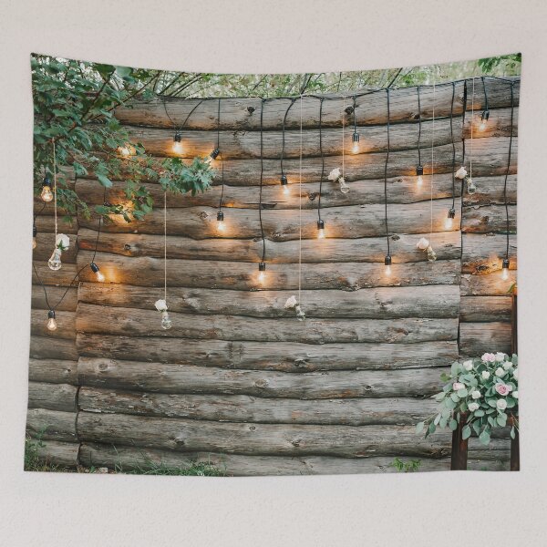 Item preview, Rustic Log Wall with Hanging Flowers designed and sold by OneWorldLove.
