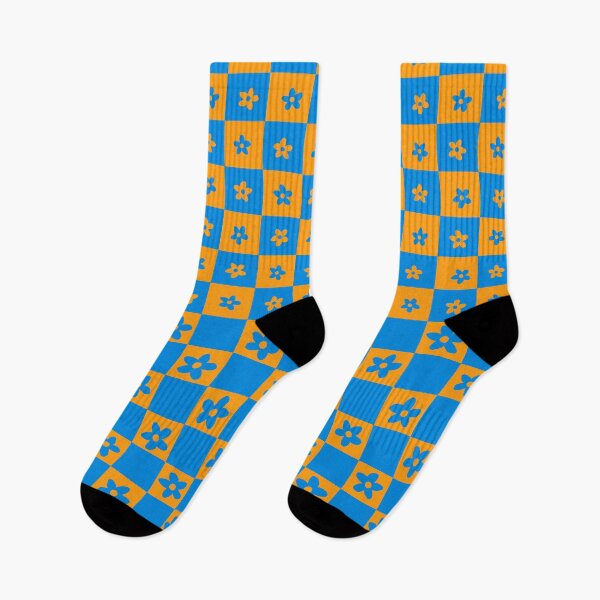 Item preview, Abstract Floral Checker Pattern 26 in Blue Orange designed and sold by nineFlorals.