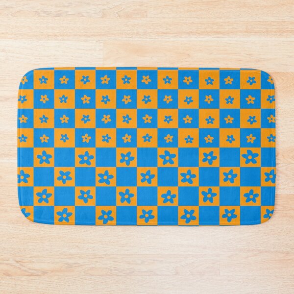 Item preview, Abstract Floral Checker Pattern 26 in Blue Orange designed and sold by nineFlorals.