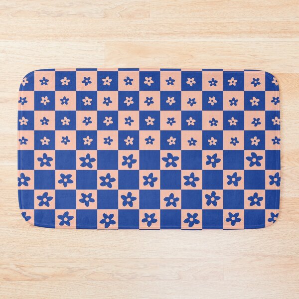 Item preview, Abstract Floral Checker Pattern 25 in Blue Peach designed and sold by nineFlorals.