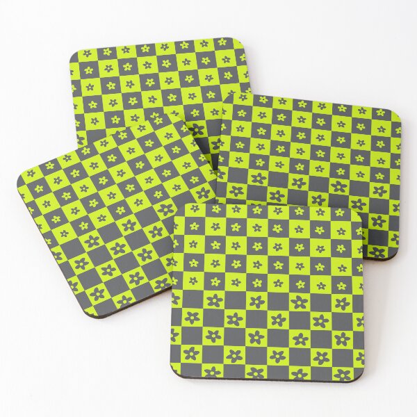 Item preview, Abstract Floral Checker Pattern 24 in Grey and Vibrant Green designed and sold by nineFlorals.