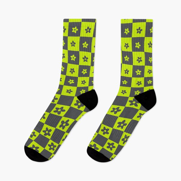 Item preview, Abstract Floral Checker Pattern 24 in Grey and Vibrant Green designed and sold by nineFlorals.