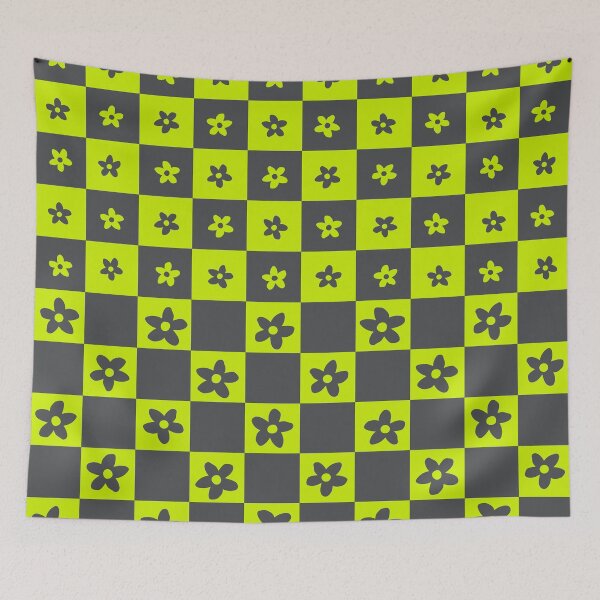 Item preview, Abstract Floral Checker Pattern 24 in Grey and Vibrant Green designed and sold by nineFlorals.