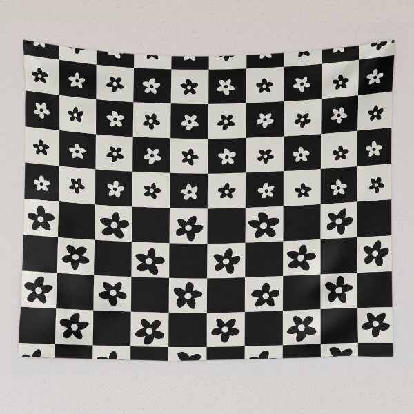 Item preview, Abstract Floral Checker Pattern 23 in Black Cream designed and sold by nineFlorals.