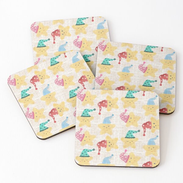 Item preview, Cute sleepy star pattern with nightcaps on linen texture designed and sold by PrajaktaPathak.